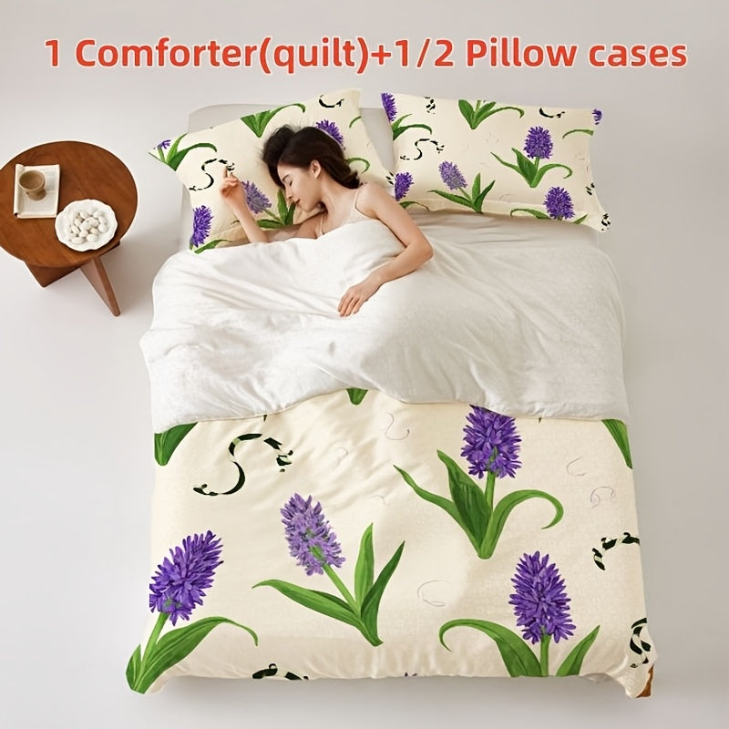 Thickened Pure Quilt, Suitable for All Seasons, Comfortable and Warm, Fresh Purple Lavender Floral Pattern, A Home Essential, Suitable for All Ages, Available in Multiple Sizes, High-Quality, Comfortable, Breathable, Soft and Skin-Friendly