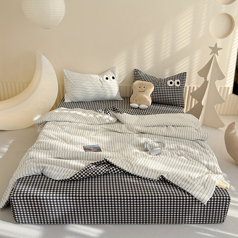 4pcs set of summer cool bedding - soft and breathable, including 1 blanket, 1 bed sheet, and 2 pillowcases (excluding pillow core) - soft and cool thin quilt, comfortable and suitable for all seasons, suitable for bedrooms and guest rooms.