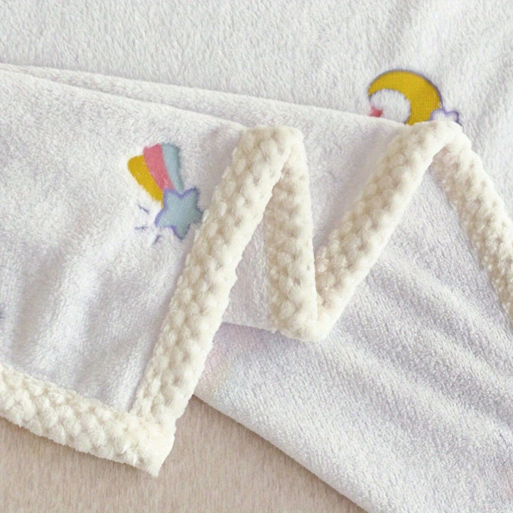 Cute Cartoon Blanket Featuring Rainbow Ducks, Little Flowers, Stars, And a Small Lion Theme, Versatile for Various Uses