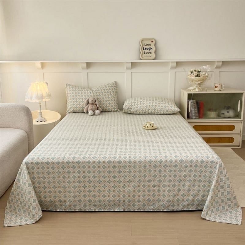 3pcs Cloud Feel Double Layer Gauze Printed Bed Sheet Set Dormitory Single Bed Sheet Pillowcase Home Bedroom Double Bed Crinkle Gauze Three-Piece Set 1 Bed Sheet + 2 Pillowcases