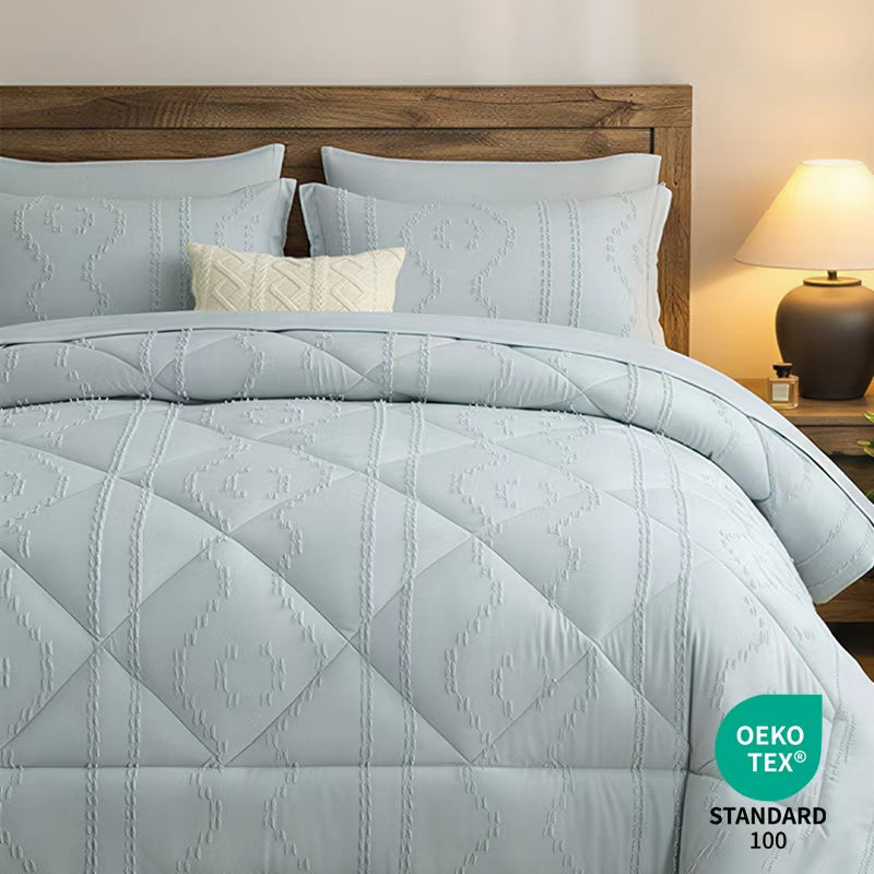 7pcs Bedding Ensemble for Year-Round Use, Featuring a Grid Cut Quilt Set with 1 Quilt, 1 Flat Sheet, 1 Mattress Protector, And 2 Or 4 Pillow Covers, Designed for Easy Comfort with High-Quality, Soft Material