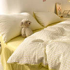 4pcs Bedding, Japanese and Korean Minimalist Striped Style, Duvet Cover Set, Machine Washable, Double Bed Duvet Cover Set, Pillowcase and Bed Sheet Set Combo, 4pcs Set for Bedrooms, Crafted Style 4pcs Set for Hotel-Style Showrooms, Includes 1 Duvet