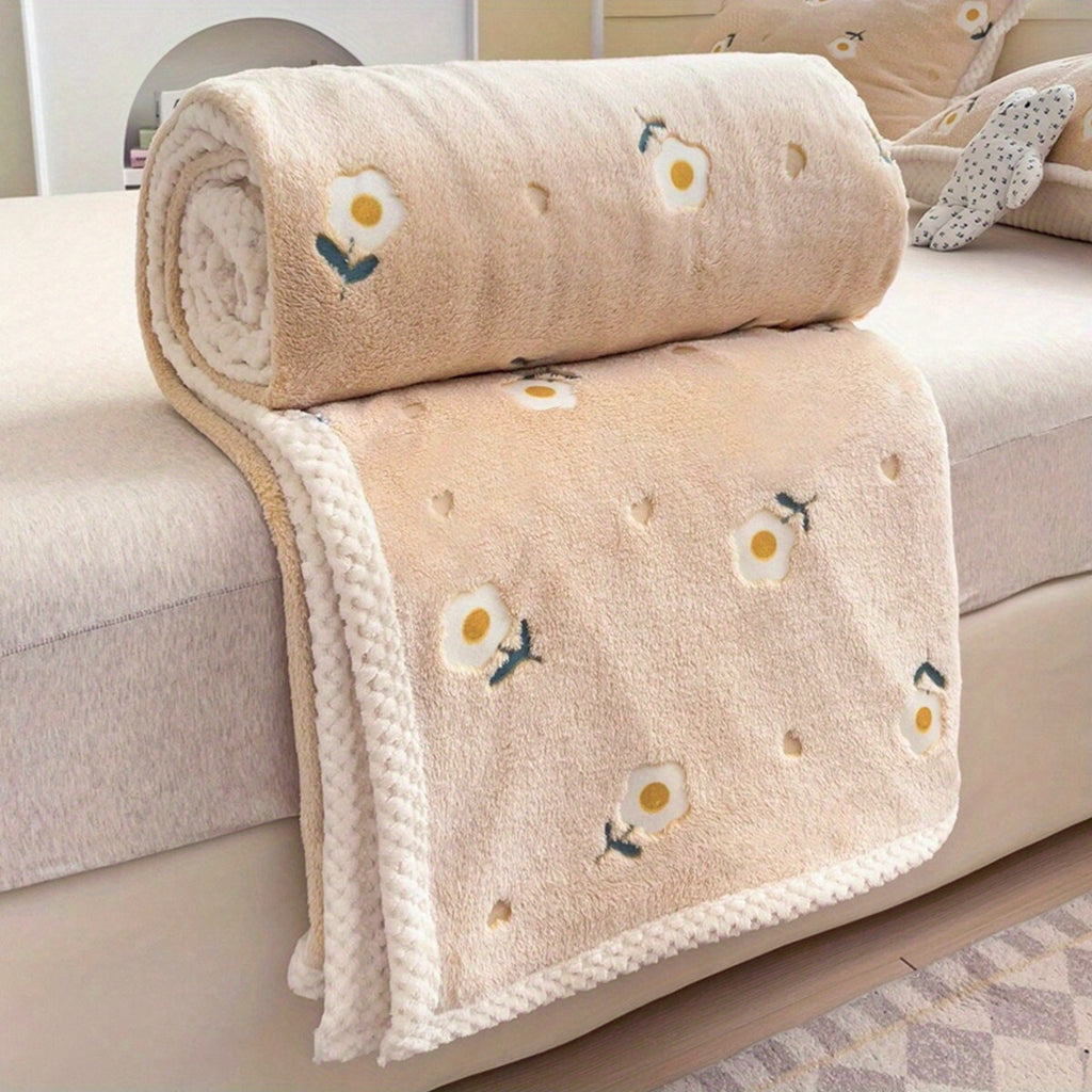 Cute Cartoon Blanket Featuring Rainbow Ducks, Little Flowers, Stars, And a Small Lion Theme, Versatile for Various Uses