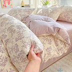 Spring Floral Print Blue and Purple Small Floral Vine Pattern • 4pcs Bedding (1 Duvet Cover + 1 Flat Sheet + 2 Pillowcases) • Country Style • Breathable Soft Microfiber • Machine Washable • Suitable for All Seasons • Does Not Include Comforter or Pillow