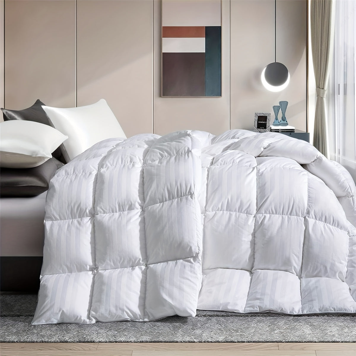 Luxury Hotel Comforter 1pc Luxury Hotel Bed Comforter - King\u002FQueen Size All-Season Bedspread with 3D Polyester Fill, Machine-Washable Quilt & Duvet Insert, Bed Sheets Compatible (White) | Bedding Tabs System for Easy Use, Multi-Use Comforter for s &