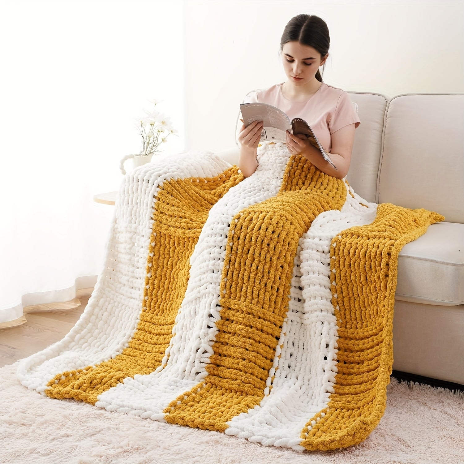 Ultra-Soft | Handmade Ultra-Soft Handmade Chenille Blanket 1pc - Warm, Cozy, Versatile Throw for Couch, Sofa, Office, Bed, Perfect Multi-Purpose Christmas New Year Gift for All Seasons