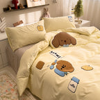 4pcs Cute Anime Cartoon Embroidered Duvet Cover Set (1 Duvet Cover + 1 Bed Sheet + 2 Pillowcases), Soft, Skin-Friendly, Breathable, Machine Washable, Suitable for Bedroom, Dorm, and Hotel Bedding Decor, All-Season Use - Four-Piece Bedding Set, Ideal