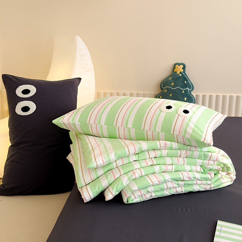 4pcs set of summer cool bedding - soft and breathable, including 1 blanket, 1 bed sheet, and 2 pillowcases (excluding pillow core) - soft and cool thin quilt, comfortable and suitable for all seasons, suitable for bedrooms and guest rooms.