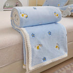 Cute Cartoon Blanket Featuring Rainbow Ducks, Little Flowers, Stars, And a Small Lion Theme, Versatile for Various Uses