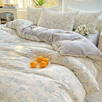 Spring Floral Print Blue and Purple Small Floral Vine Pattern • 4pcs Bedding (1 Duvet Cover + 1 Flat Sheet + 2 Pillowcases) • Country Style • Breathable Soft Microfiber • Machine Washable • Suitable for All Seasons • Does Not Include Comforter or Pillow