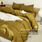 Four-piece Khaki Large Double Bed Duvet Cover Set, 100% French Linen Duvet Cover Bedding Set, Natural French Linen Sheets (1 Duvet Cover, 1 Fitted Sheet, 2 Pillowcases), Soft and Comfortable, Breathable and Cool, Luxury Hotel Bedding, High-end Home