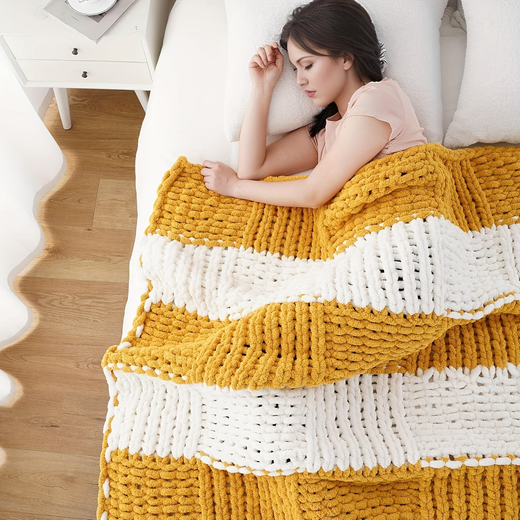 Ultra-Soft | Handmade Ultra-Soft Handmade Chenille Blanket 1pc - Warm, Cozy, Versatile Throw for Couch, Sofa, Office, Bed, Perfect Multi-Purpose Christmas New Year Gift for All Seasons