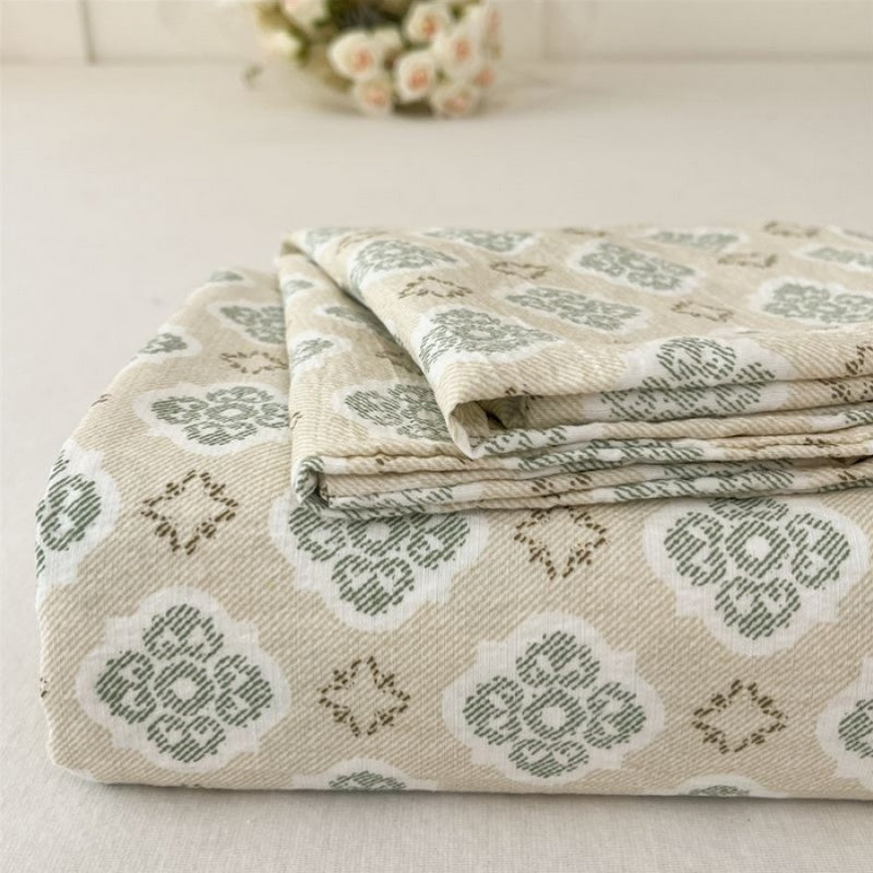 3pcs Cloud Feel Double Layer Gauze Printed Bed Sheet Set Dormitory Single Bed Sheet Pillowcase Home Bedroom Double Bed Crinkle Gauze Three-Piece Set 1 Bed Sheet + 2 Pillowcases
