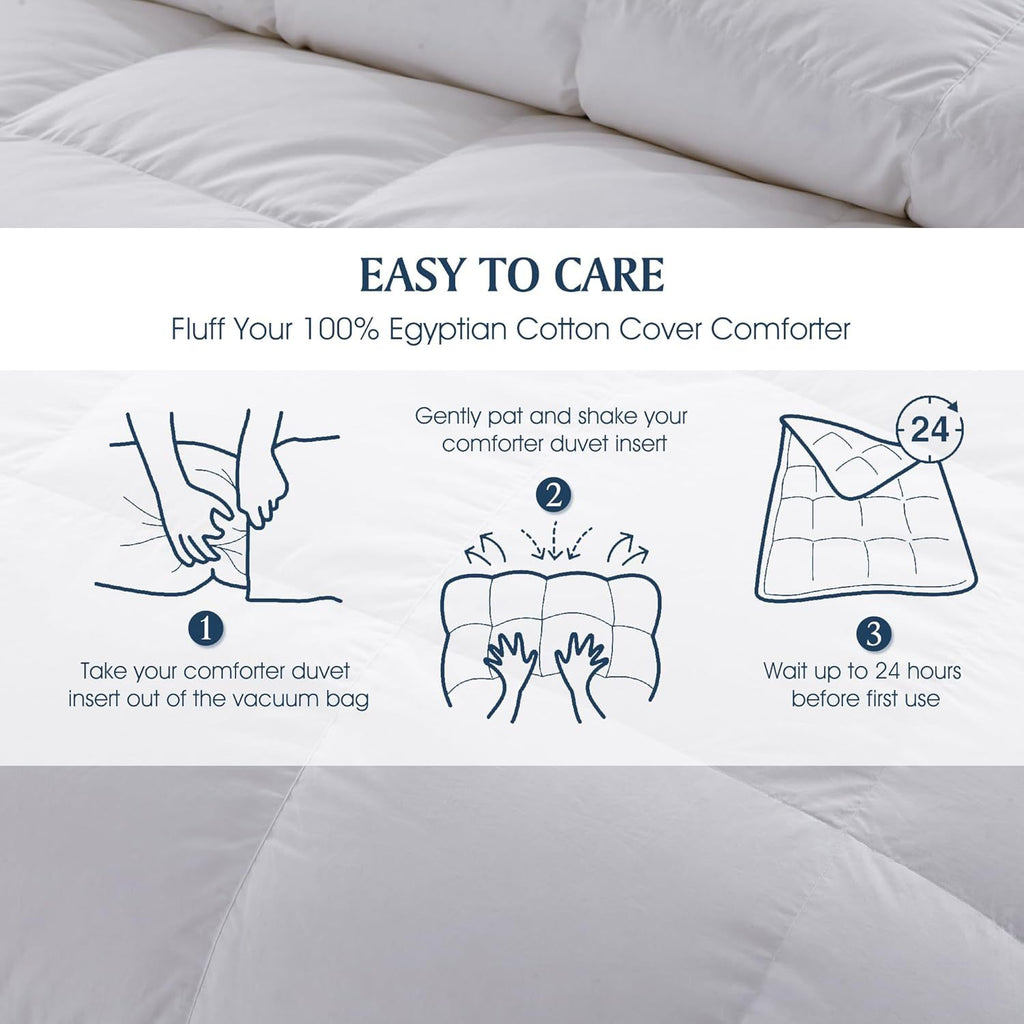 Hotel Grand 1000 Thread Count European Goose Down Comforter Queen Size, 100% Egyptian Cotton Cover, Extra Warmth Duvet Insert with Corner Tabs, White Bedding Comforters, 90\