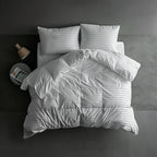 Hotel Grand Luxury White Down Comforter, 600 Fill Power All Season Down Duvet Insert, 500 Thread Count 100% Cotton Hotel Bedding Comforters with Stripe Pattern