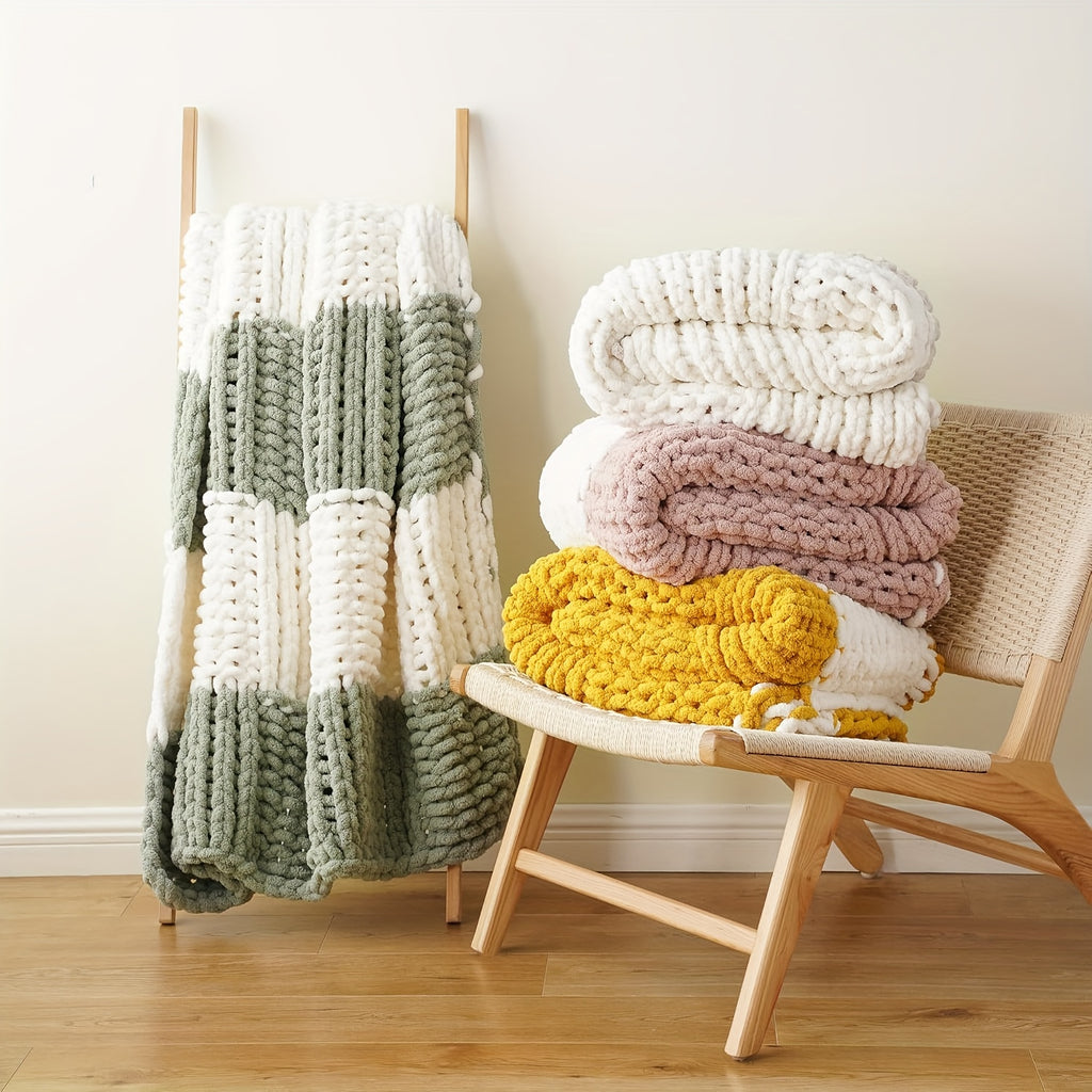 Ultra-Soft | Handmade Ultra-Soft Handmade Chenille Blanket 1pc - Warm, Cozy, Versatile Throw for Couch, Sofa, Office, Bed, Perfect Multi-Purpose Christmas New Year Gift for All Seasons