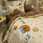 4pcs Cute Anime Cartoon Embroidered Duvet Cover Set (1 Duvet Cover + 1 Bed Sheet + 2 Pillowcases), Soft, Skin-Friendly, Breathable, Machine Washable, Suitable for Bedroom, Dorm, and Hotel Bedding Decor, All-Season Use - Four-Piece Bedding Set, Ideal