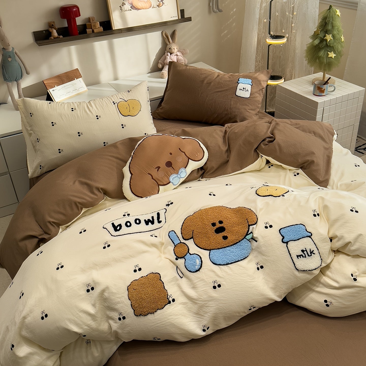4pcs Cute Anime Cartoon Embroidered Duvet Cover Set (1 Duvet Cover + 1 Bed Sheet + 2 Pillowcases), Soft, Skin-Friendly, Breathable, Machine Washable, Suitable for Bedroom, Dorm, and Hotel Bedding Decor, All-Season Use - Four-Piece Bedding Set, Ideal