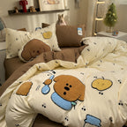 4pcs Cute Anime Cartoon Embroidered Duvet Cover Set (1 Duvet Cover + 1 Bed Sheet + 2 Pillowcases), Soft, Skin-Friendly, Breathable, Machine Washable, Suitable for Bedroom, Dorm, and Hotel Bedding Decor, All-Season Use - Four-Piece Bedding Set, Ideal