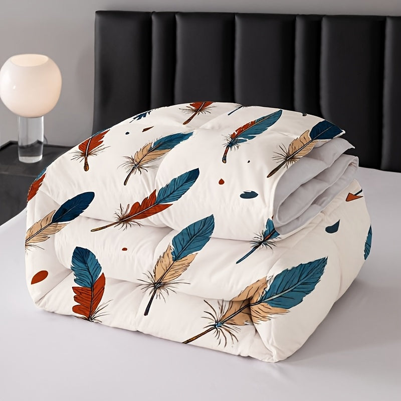 New -filled Quilt, Suitable for All Seasons, Lightweight and Comfortable, with Stylish Digital Prints. Ideal for Home Bedrooms, Available in Multiple Sizes. Features a Unique Red and Blue Feather Pattern Design, Soft and Cozy, Providing a Warm