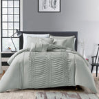 Elegant Ruched 6PC Bedding Set - Soft Microfiber Sage Green Complete Bed Set (Comforter+Sheets+Pillowcases), Elevate Your Bedroom Space