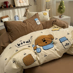 4pcs Cute Anime Cartoon Embroidered Duvet Cover Set (1 Duvet Cover + 1 Bed Sheet + 2 Pillowcases), Soft, Skin-Friendly, Breathable, Machine Washable, Suitable for Bedroom, Dorm, and Hotel Bedding Decor, All-Season Use - Four-Piece Bedding Set, Ideal