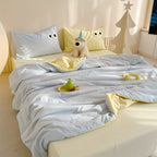 4pcs set of summer cool bedding - soft and breathable, including 1 blanket, 1 bed sheet, and 2 pillowcases (excluding pillow core) - soft and cool thin quilt, comfortable and suitable for all seasons, suitable for bedrooms and guest rooms.