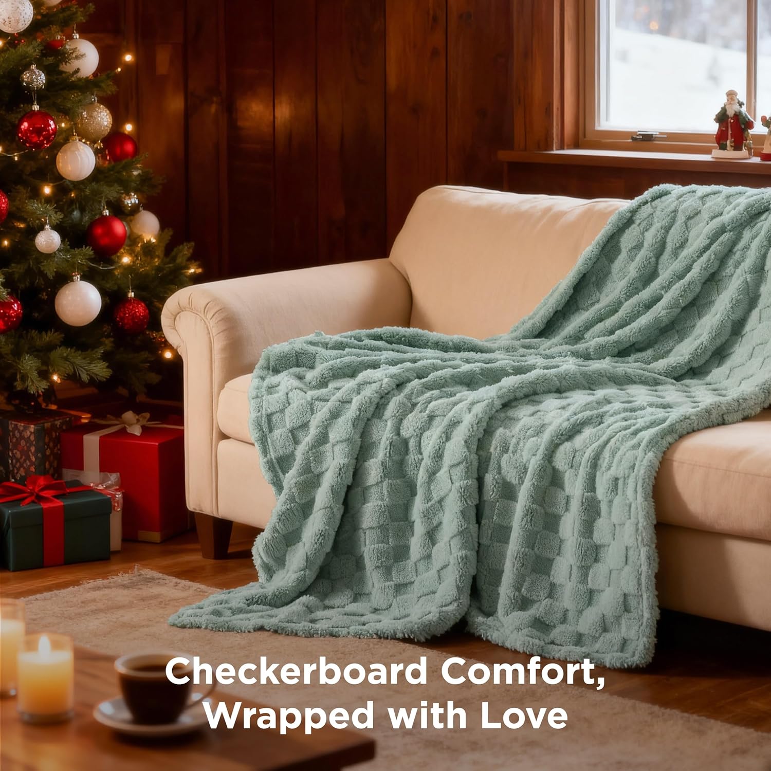 WERVITY Soft and Gentle Khaki Queen-Size Sofa Throw - Plaid Plush Holiday Blanket, Gift for All Ages, Adorable Soft Comfortable Spring Bedroom Home Decor Blanket, Machine Washable