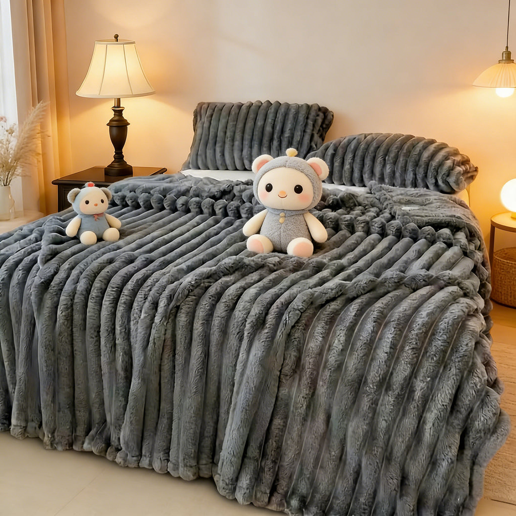 1pc Soft Bed Blanket For Children | Cozy Fuzzy Polyester Flannel Blanket, Grey, French Style, Machine Washable, for all Seasons Use, Suitable For Teacher Gifts And Birthday Gifts For Women, Girls, Men
