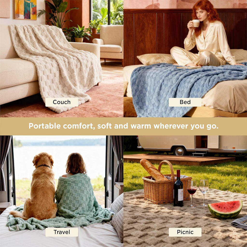 WERVITY Soft and Gentle Khaki Queen-Size Sofa Throw - Plaid Plush Holiday Blanket, Gift for All Ages, Adorable Soft Comfortable Spring Bedroom Home Decor Blanket, Machine Washable
