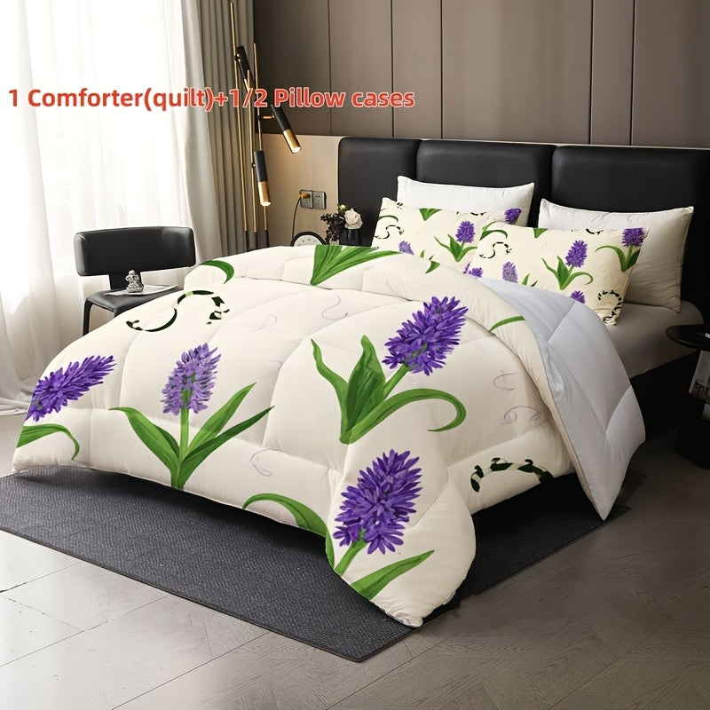 Thickened Pure Quilt, Suitable for All Seasons, Comfortable and Warm, Fresh Purple Lavender Floral Pattern, A Home Essential, Suitable for All Ages, Available in Multiple Sizes, High-Quality, Comfortable, Breathable, Soft and Skin-Friendly