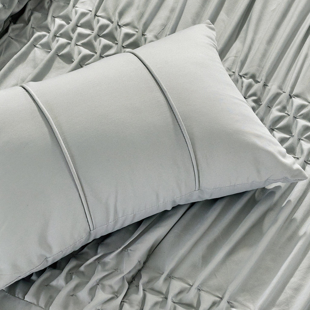 Elegant Ruched 6PC Bedding Set - Soft Microfiber Sage Green Complete Bed Set (Comforter+Sheets+Pillowcases), Elevate Your Bedroom Space