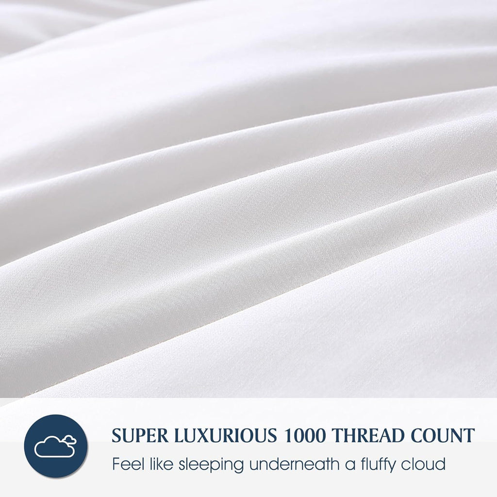 Hotel Grand 1000 Thread Count European Goose Down Comforter Queen Size, 100% Egyptian Cotton Cover, Extra Warmth Duvet Insert with Corner Tabs, White Bedding Comforters, 90\
