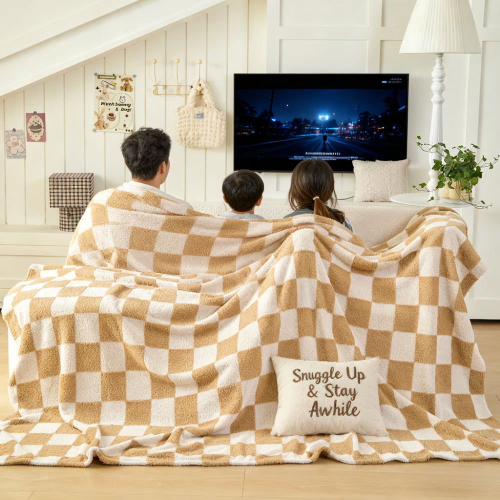 WERVITY 1 Colorful Checkered Flannel Blanket Thickened Material Ideal For: - Single-Person Nap Blanket - Year-Round Full-Body Blanket - Double Bed Sheet - Multi-Purpose Soft And Skin-Friendly Fleece Blanket - Office Throw Blanket - Outdoor Camping