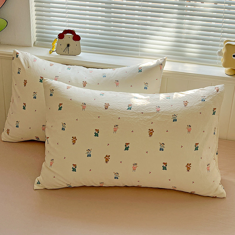 4pcs Popular Washable Printed bedding, New Style for Double Beds, Featuring a Fresh Floral Design. Includes a Combination for Single Dorm Beds: 1 Duvet Cover, 2 Pillowcases, And 1 Bed Sheet