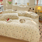 4pcs Popular Washable Printed bedding, New Style for Double Beds, Featuring a Fresh Floral Design. Includes a Combination for Single Dorm Beds: 1 Duvet Cover, 2 Pillowcases, And 1 Bed Sheet