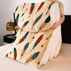 New -filled Quilt, Suitable for All Seasons, Lightweight and Comfortable, with Stylish Digital Prints. Ideal for Home Bedrooms, Available in Multiple Sizes. Features a Unique Red and Blue Feather Pattern Design, Soft and Cozy, Providing a Warm