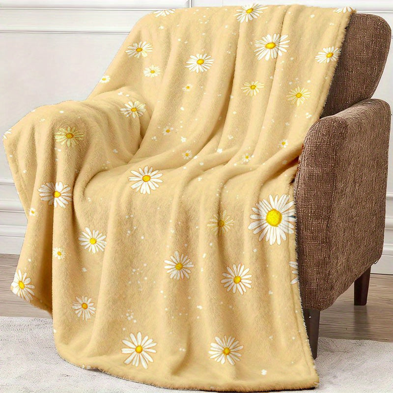 Soft | Skin-Friendly Soft Skin-Friendly 1pc Daisy Flannel Blanket | Comfortable, Machine Washable, Non-Shedding | Ideal for Couch, Living Room, Bedroom, Nap, Camping, Travel, All-Season Use