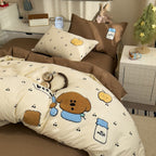 4pcs Cute Anime Cartoon Embroidered Duvet Cover Set (1 Duvet Cover + 1 Bed Sheet + 2 Pillowcases), Soft, Skin-Friendly, Breathable, Machine Washable, Suitable for Bedroom, Dorm, and Hotel Bedding Decor, All-Season Use - Four-Piece Bedding Set, Ideal