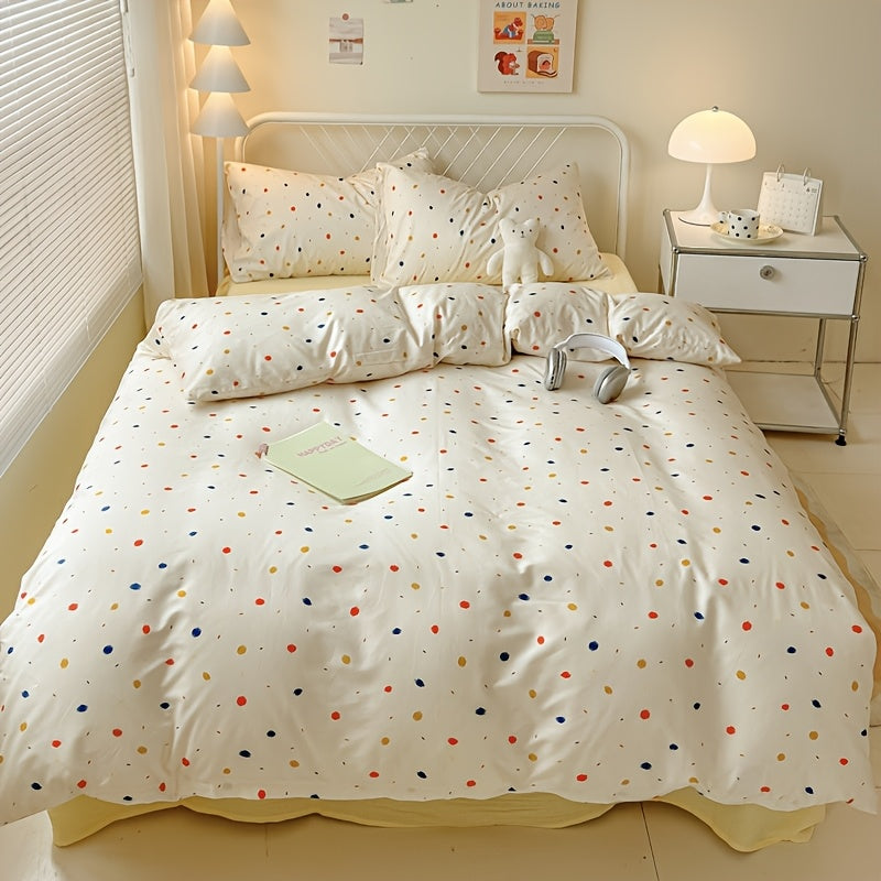 4pcs Bedding (1 Duvet Cover + 1 Sheet + 2 Pillowcases) Summer Minimalist Floral Print Four-Piece Set for Home Dormitory, Machine Washable
