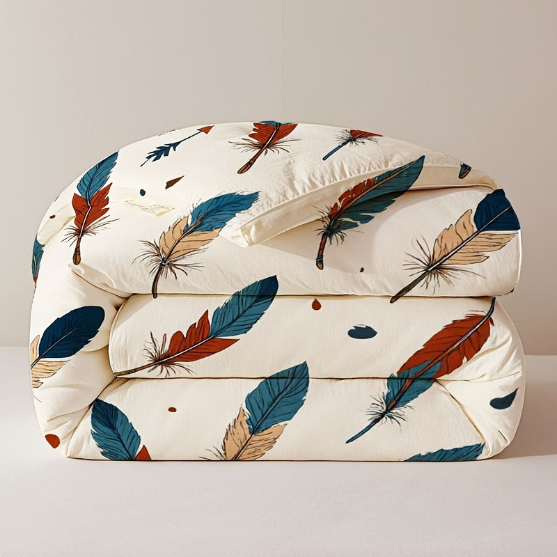 New -filled Quilt, Suitable for All Seasons, Lightweight and Comfortable, with Stylish Digital Prints. Ideal for Home Bedrooms, Available in Multiple Sizes. Features a Unique Red and Blue Feather Pattern Design, Soft and Cozy, Providing a Warm