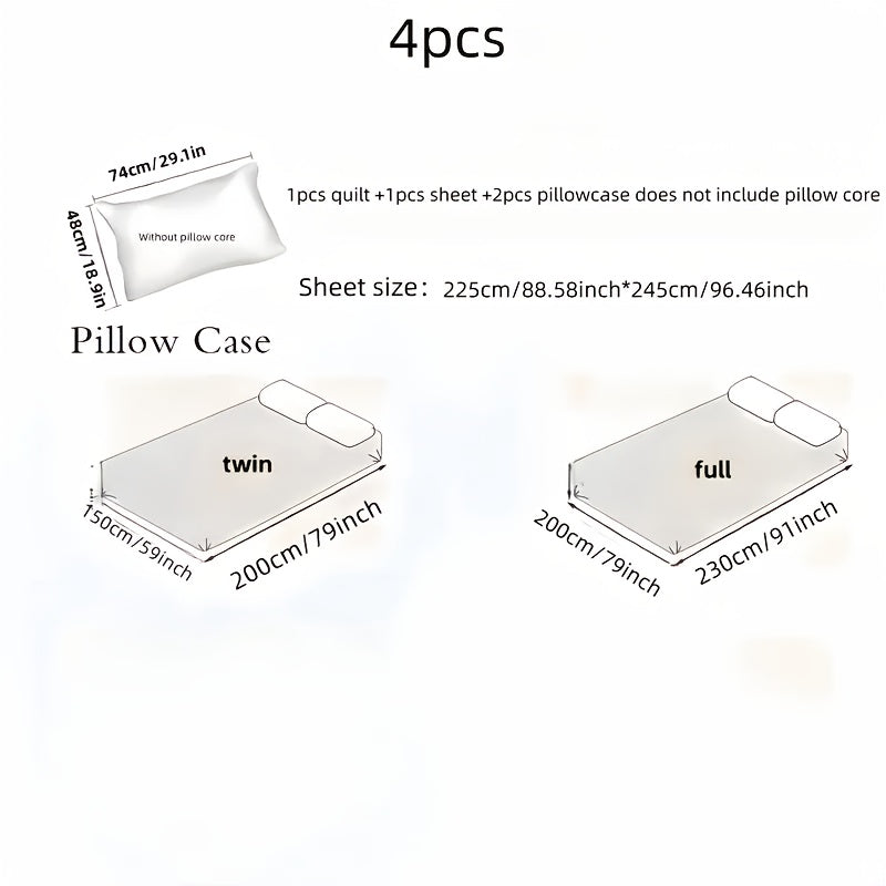 4pcs set of summer cool bedding - soft and breathable, including 1 blanket, 1 bed sheet, and 2 pillowcases (excluding pillow core) - soft and cool thin quilt, comfortable and suitable for all seasons, suitable for bedrooms and guest rooms.