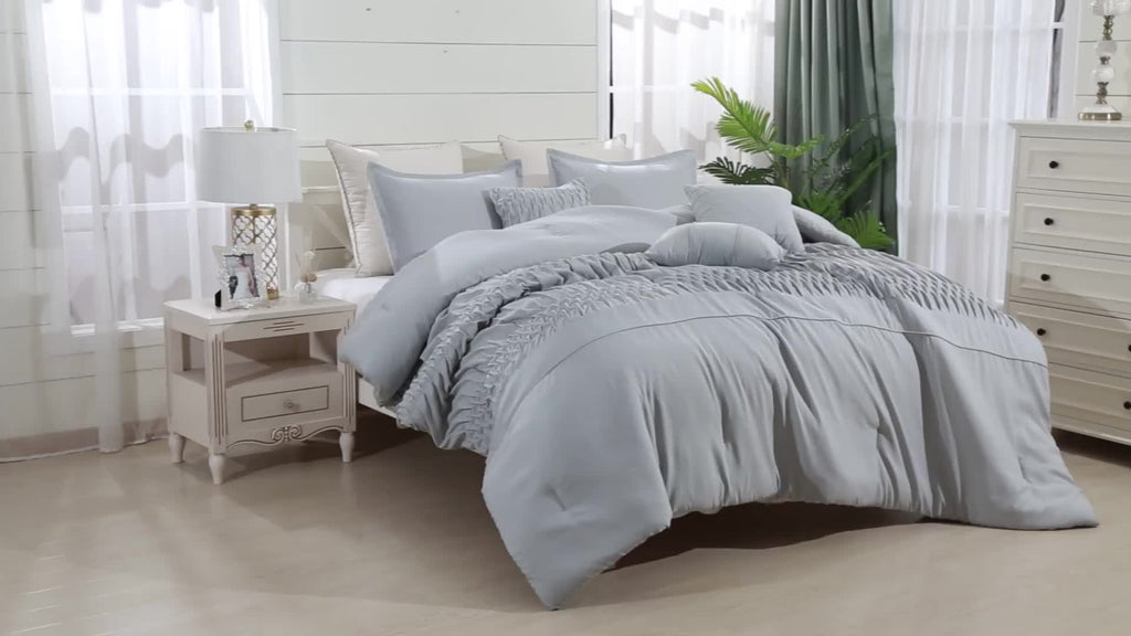 Elegant Ruched 6PC Bedding Set - Soft Microfiber Sage Green Complete Bed Set (Comforter+Sheets+Pillowcases), Elevate Your Bedroom Space