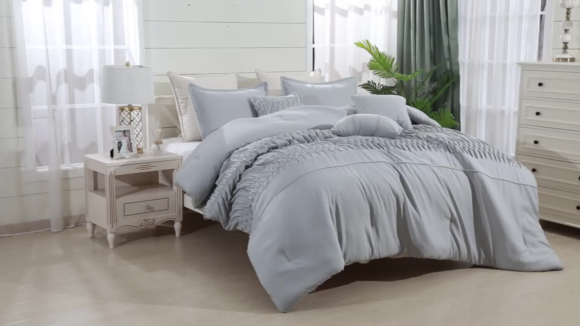 Elegant Ruched 6PC Bedding Set - Soft Microfiber Sage Green Complete Bed Set (Comforter+Sheets+Pillowcases), Elevate Your Bedroom Space