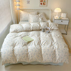 4pcs Bedding (1 Duvet Cover + 1 Sheet + 2 Pillowcases) Summer Minimalist Floral Print Four-Piece Set for Home Dormitory, Machine Washable