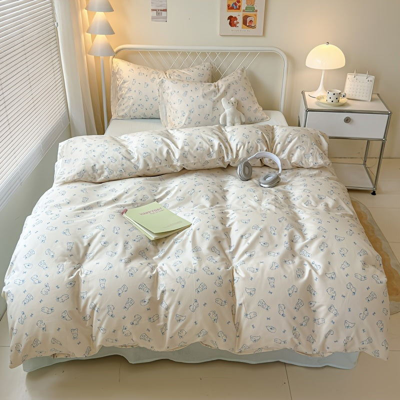 4pcs Bedding (1 Duvet Cover + 1 Sheet + 2 Pillowcases) Summer Minimalist Floral Print Four-Piece Set for Home Dormitory, Machine Washable