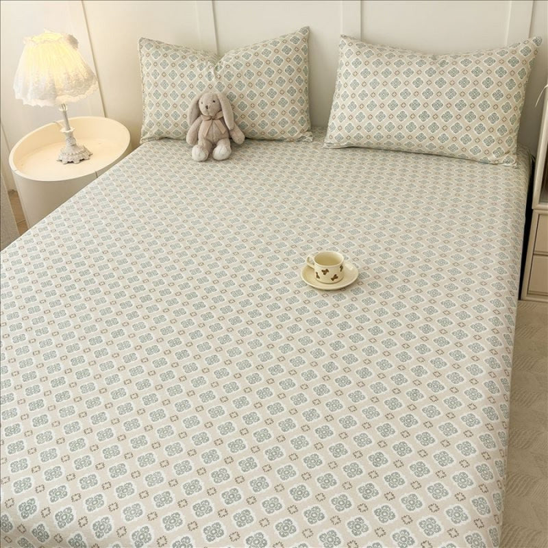 3pcs Cloud Feel Double Layer Gauze Printed Bed Sheet Set Dormitory Single Bed Sheet Pillowcase Home Bedroom Double Bed Crinkle Gauze Three-Piece Set 1 Bed Sheet + 2 Pillowcases