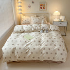 4pcs Bedding (1 Duvet Cover + 1 Sheet + 2 Pillowcases) Summer Minimalist Floral Print Four-Piece Set for Home Dormitory, Machine Washable
