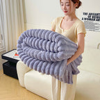 1pc of Luxurious Faux Rabbit Fur Chenille Striped Throw Blanket, Suitable for Travel, Sofa, Bed, Office, and Home Decor, Lap Blanket, Bed Blanket, Knee Blanket, Outdoor Travel Blanket, Soft, Warm, and Cozy, a Beautiful and Comfortable Warm Blanket