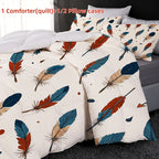 New -filled Quilt, Suitable for All Seasons, Lightweight and Comfortable, with Stylish Digital Prints. Ideal for Home Bedrooms, Available in Multiple Sizes. Features a Unique Red and Blue Feather Pattern Design, Soft and Cozy, Providing a Warm